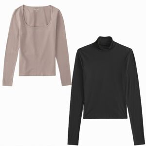 Abercrombie & Fitch Long-Sleeve Cotton-Blend Seamless Fabric Tops - Small